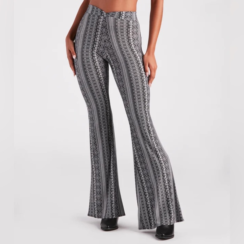 Boho Dreams Printed Cross Waist Flare Pants